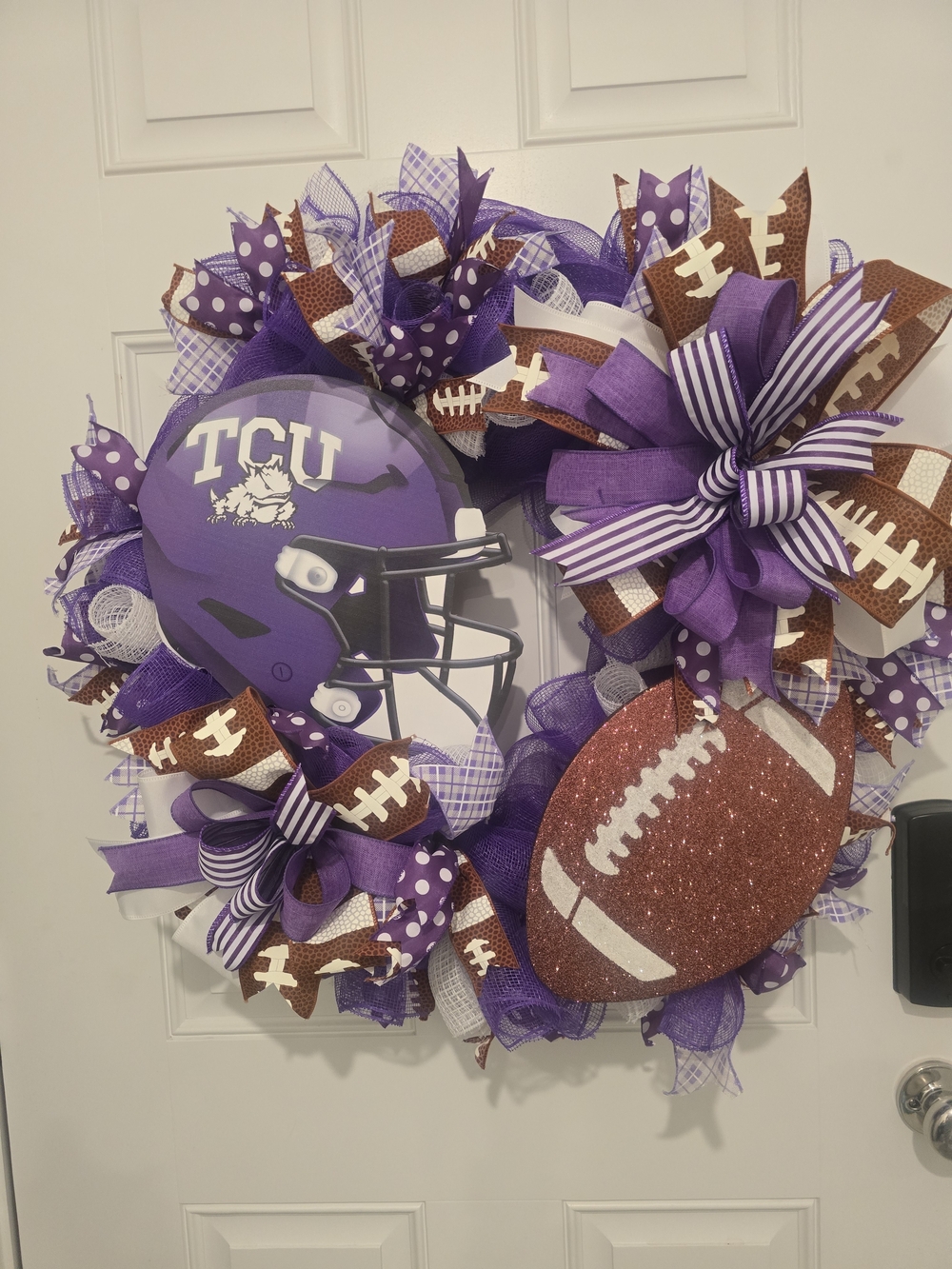 TCU Purple Football Wreath with Glitter Football